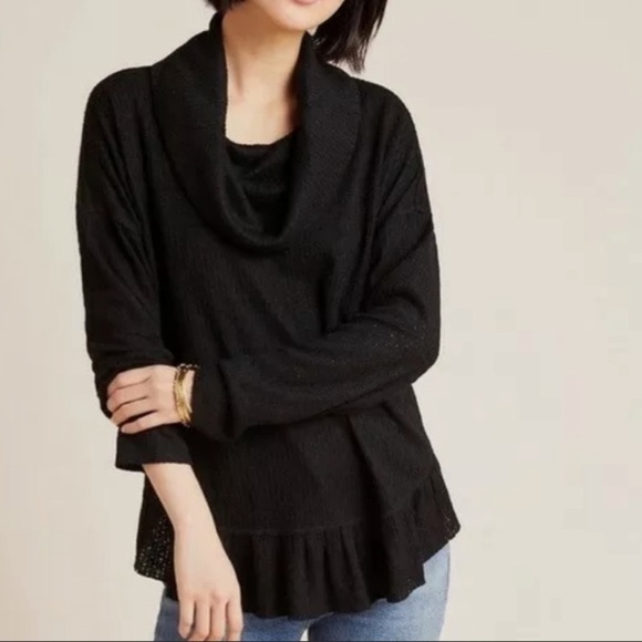 Anthropologie Maeve Addie Ruffled Hacci Pull Over Cowl Neck Sweater - Picture 1 of 10